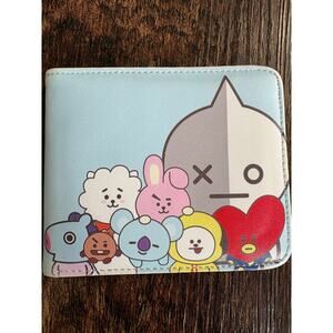 BT21 Characters Bifold Wallet Light Blue Faux Leather Kpop Collectible